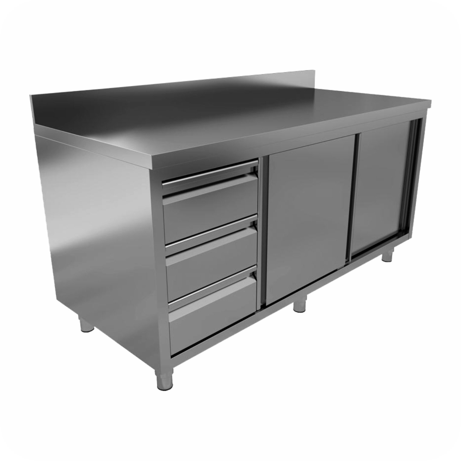 1800x60x85 Werktafel Lade Rechts Met Schuifdeuren + Opstaande Rand WTS-1806085-SR