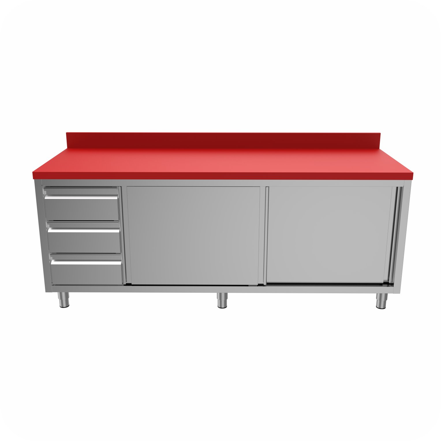 Polyethylene Werktafel Lade Links Met Schuifdeuren 150x70x85 Met Rand WTFC-1507085R