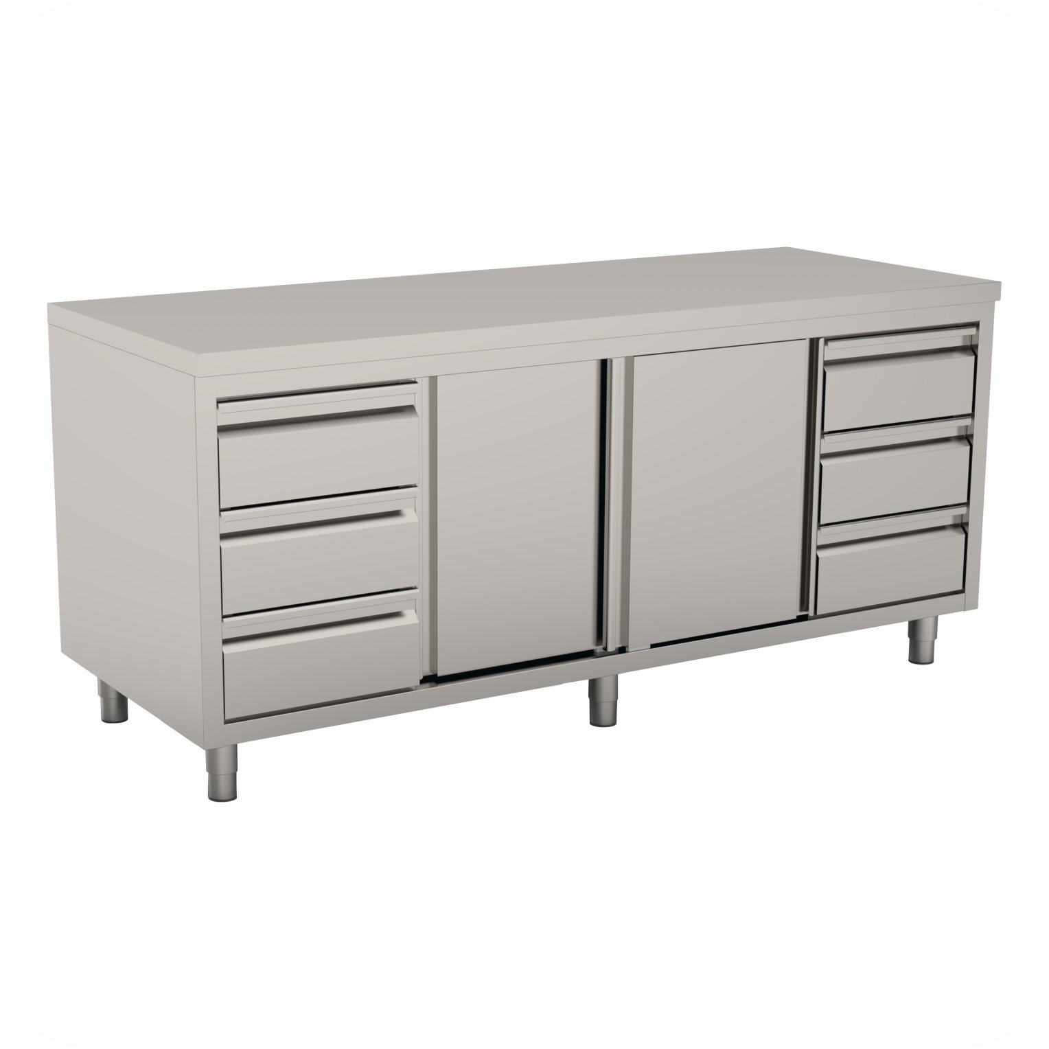 2400x70x85 Werktafel Met 3L+3R Lade En Schuifdeuren WTS-2407085-RL