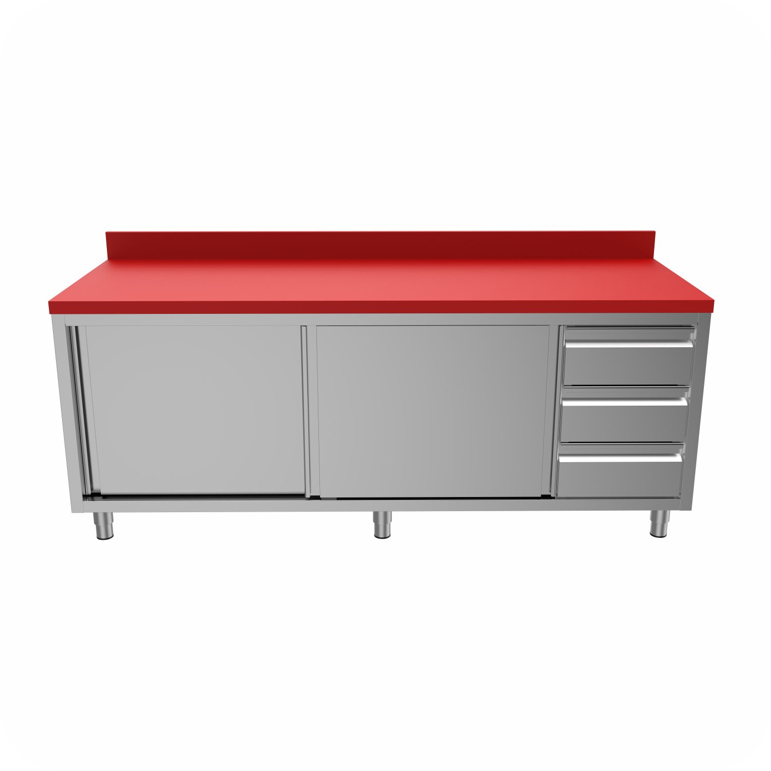 Polyethylene Werktafel Lade Links Met Schuifdeuren 150x60x85 Met Rand WTFC-1506085L